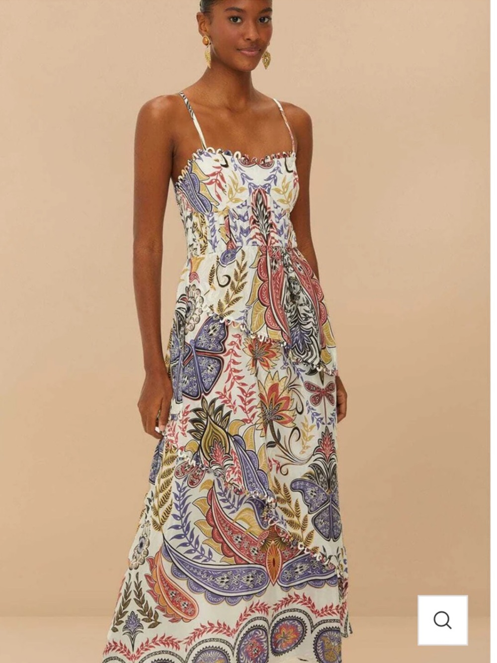 FARM Rio White Paisley Maxi Dress with Blue, Red & Gold Accents